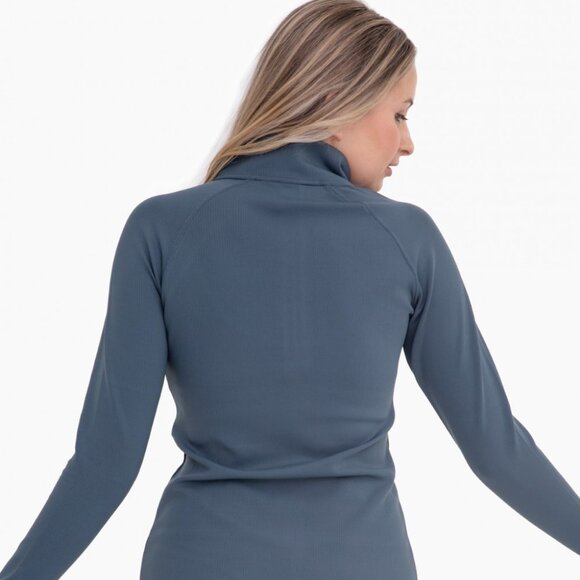 Slate Blue Jacquard Ribbed Mock Neck Active Top - Mono B - Picture 4 of 4